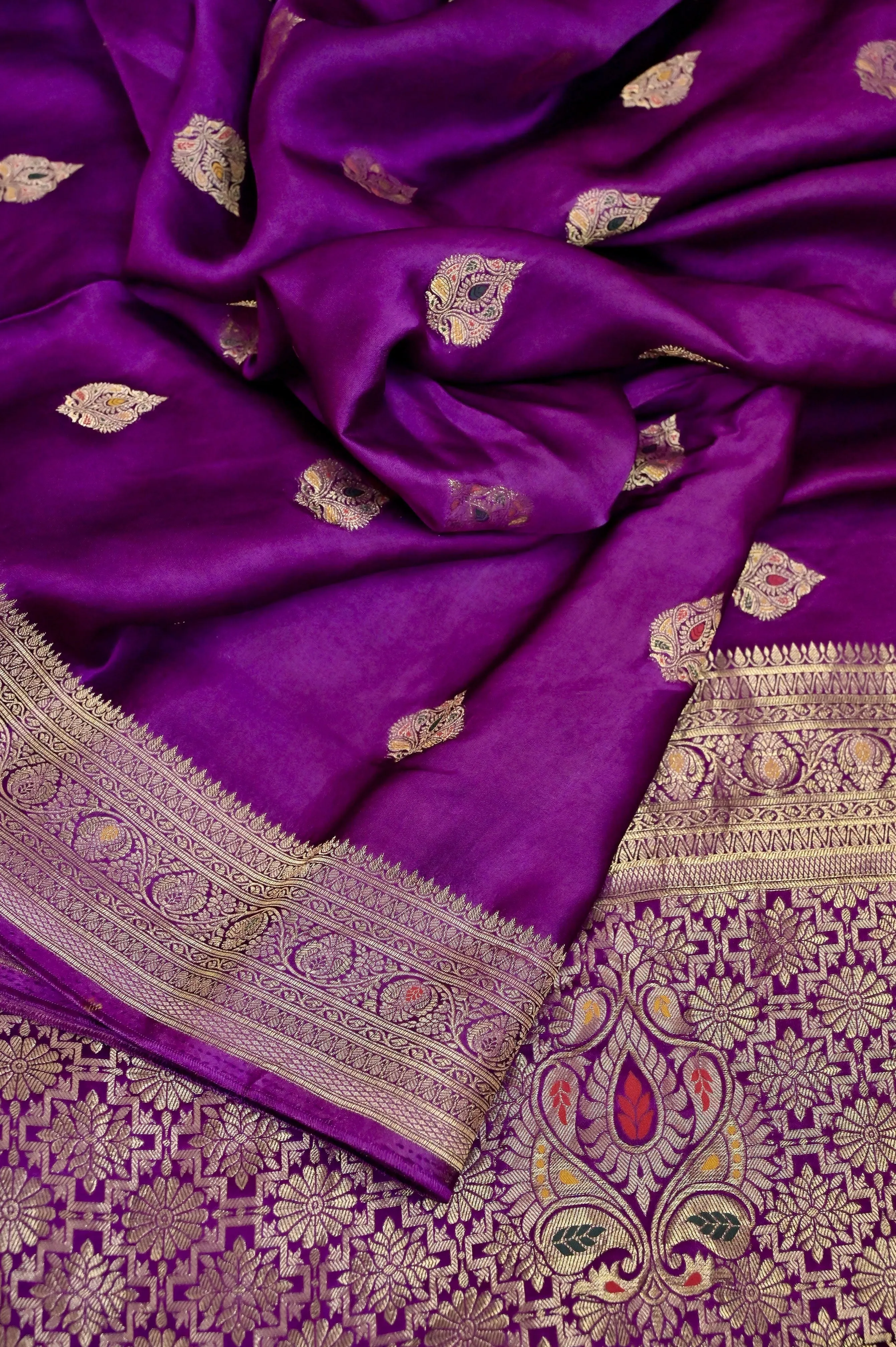 Purple Color Satin Banarasi Silk Saree with Meenakari Work