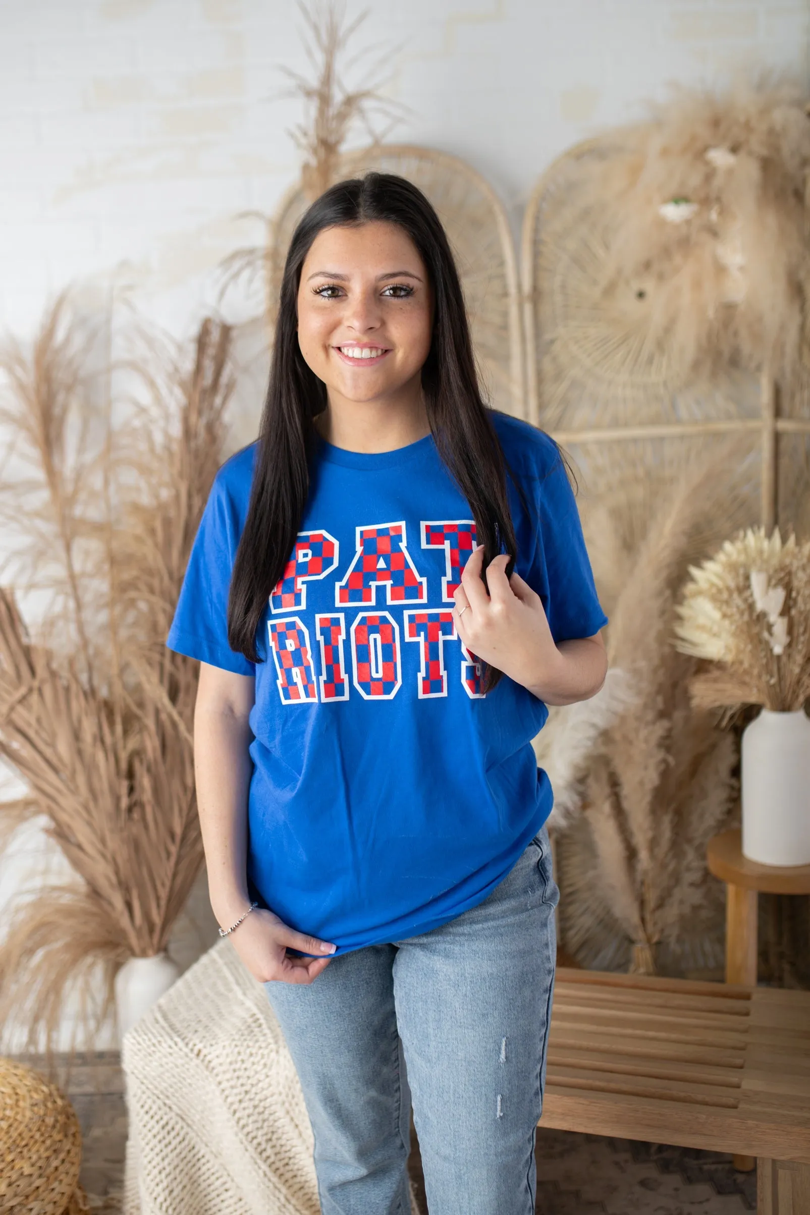 "Checkered Patriots" Red, White & Blue Graphic Tee