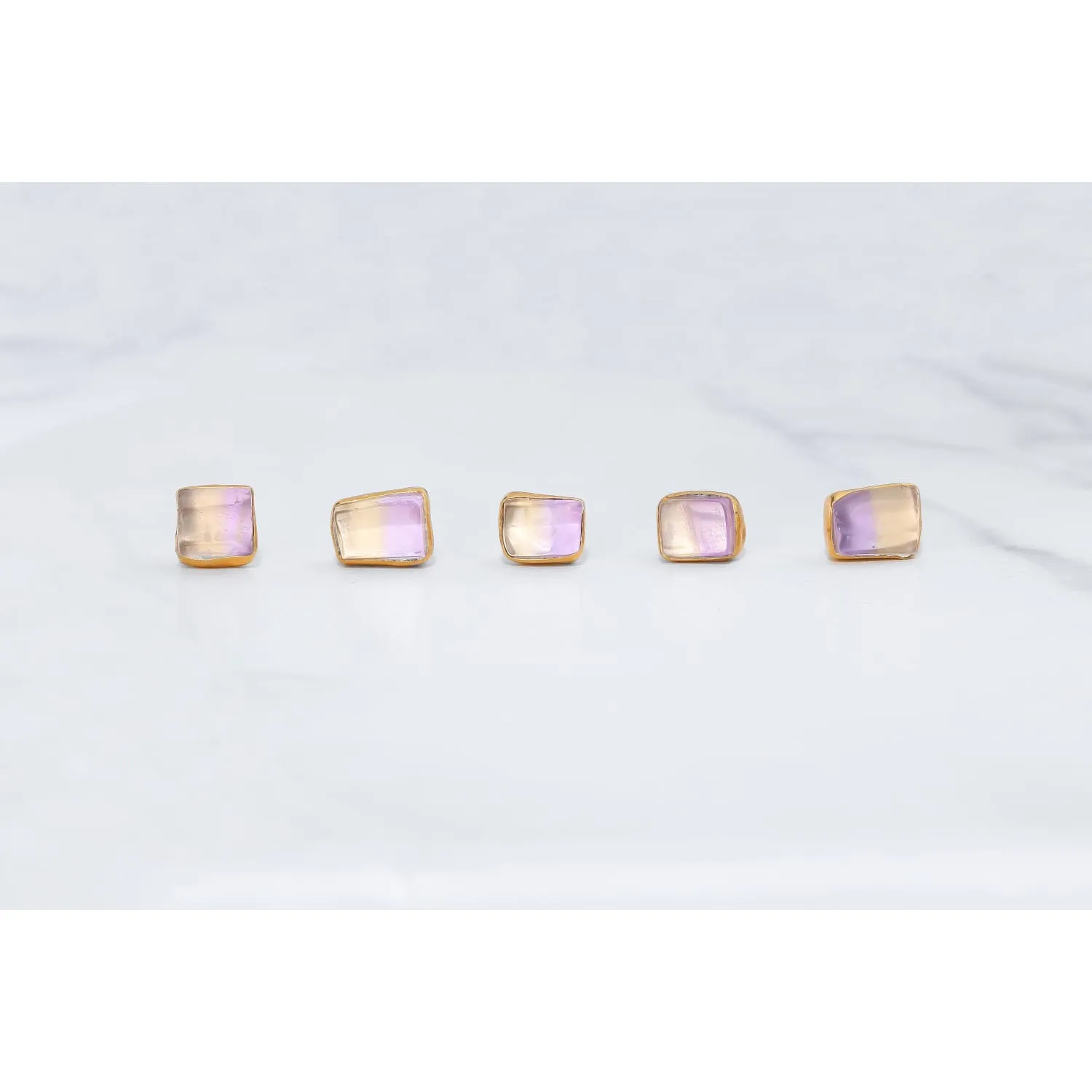 Raw Ametrine Stud Earrings w/ Gold Fill, Unique Natural Amethyst and Citrine Rough Crystal Jewelry. Cube Rectangle Gemstone. Handmade in USA