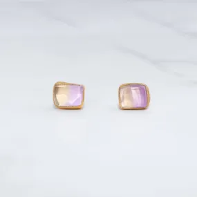 Raw Ametrine Stud Earrings w/ Gold Fill, Unique Natural Amethyst and Citrine Rough Crystal Jewelry. Cube Rectangle Gemstone. Handmade in USA