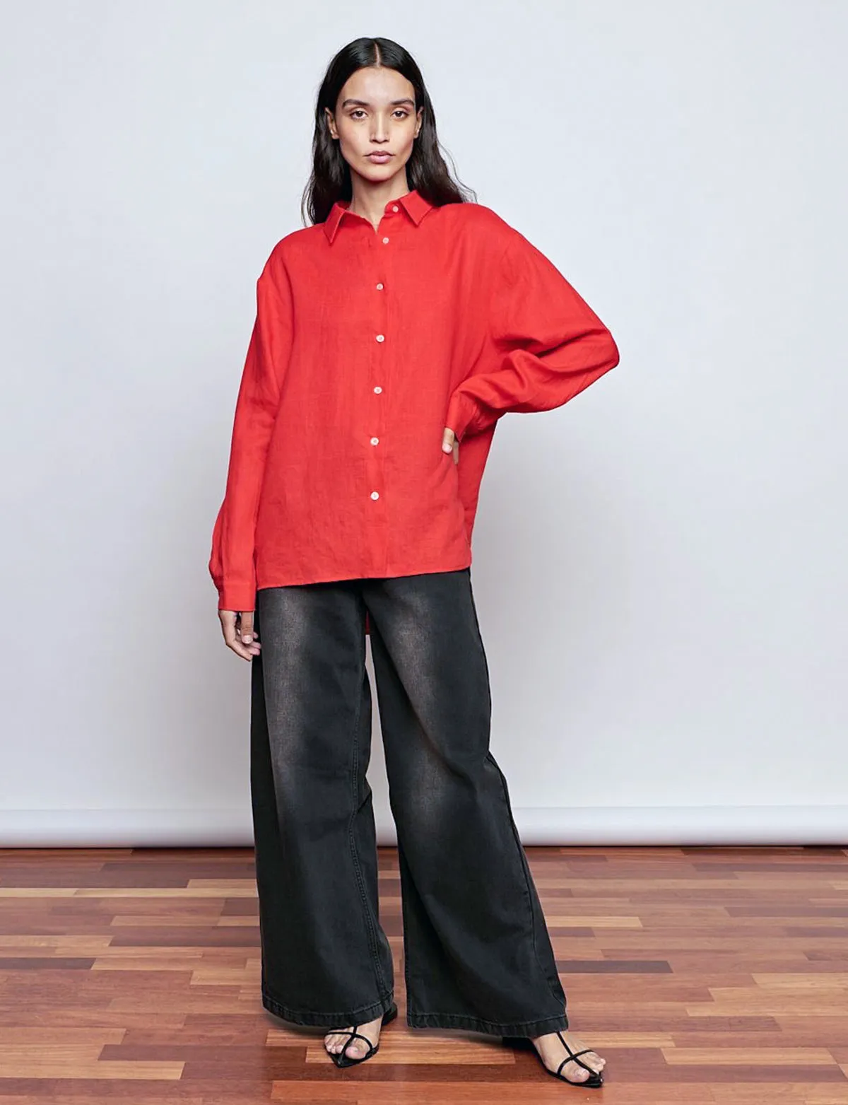 Red Linen Oversized Shirt