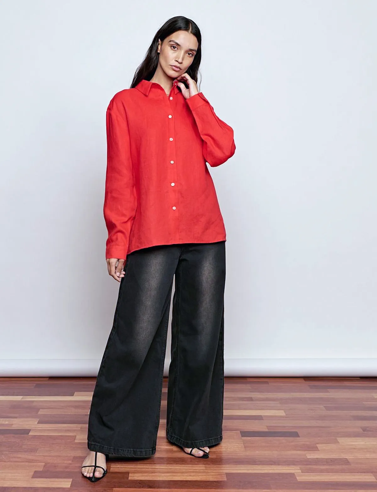 Red Linen Oversized Shirt