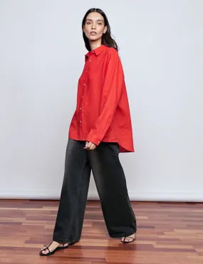 Red Linen Oversized Shirt