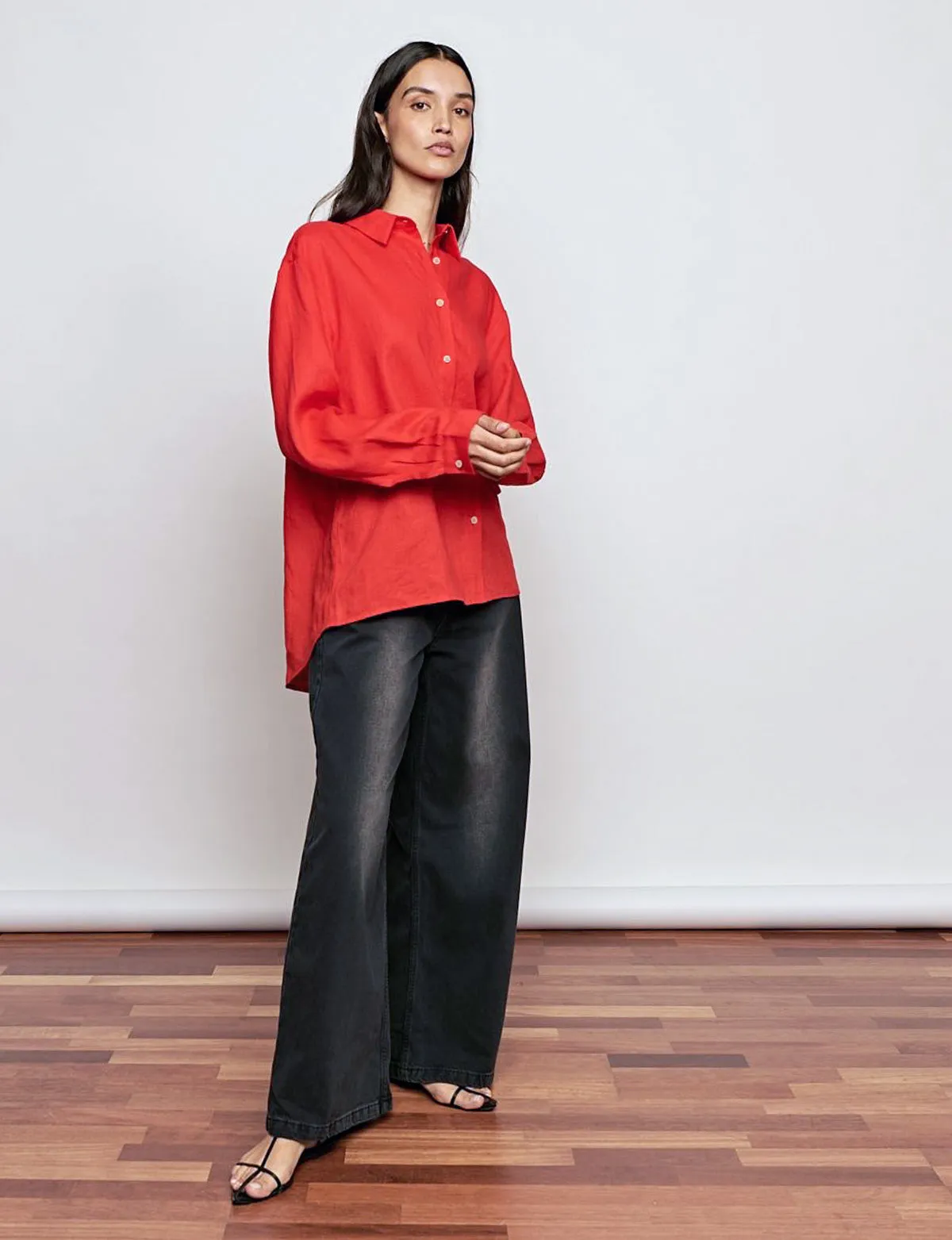 Red Linen Oversized Shirt