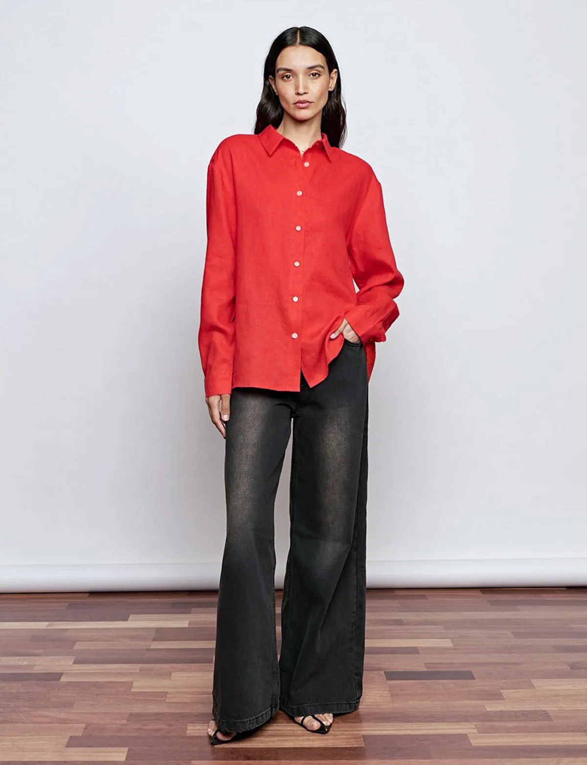 Red Linen Oversized Shirt