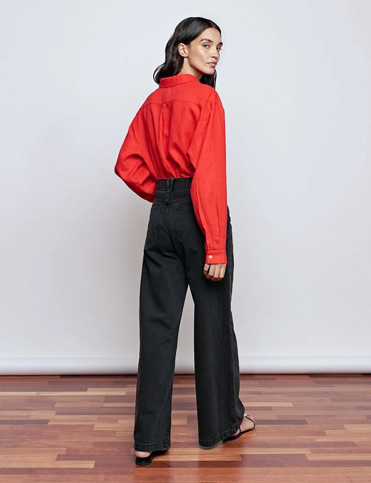 Red Linen Oversized Shirt