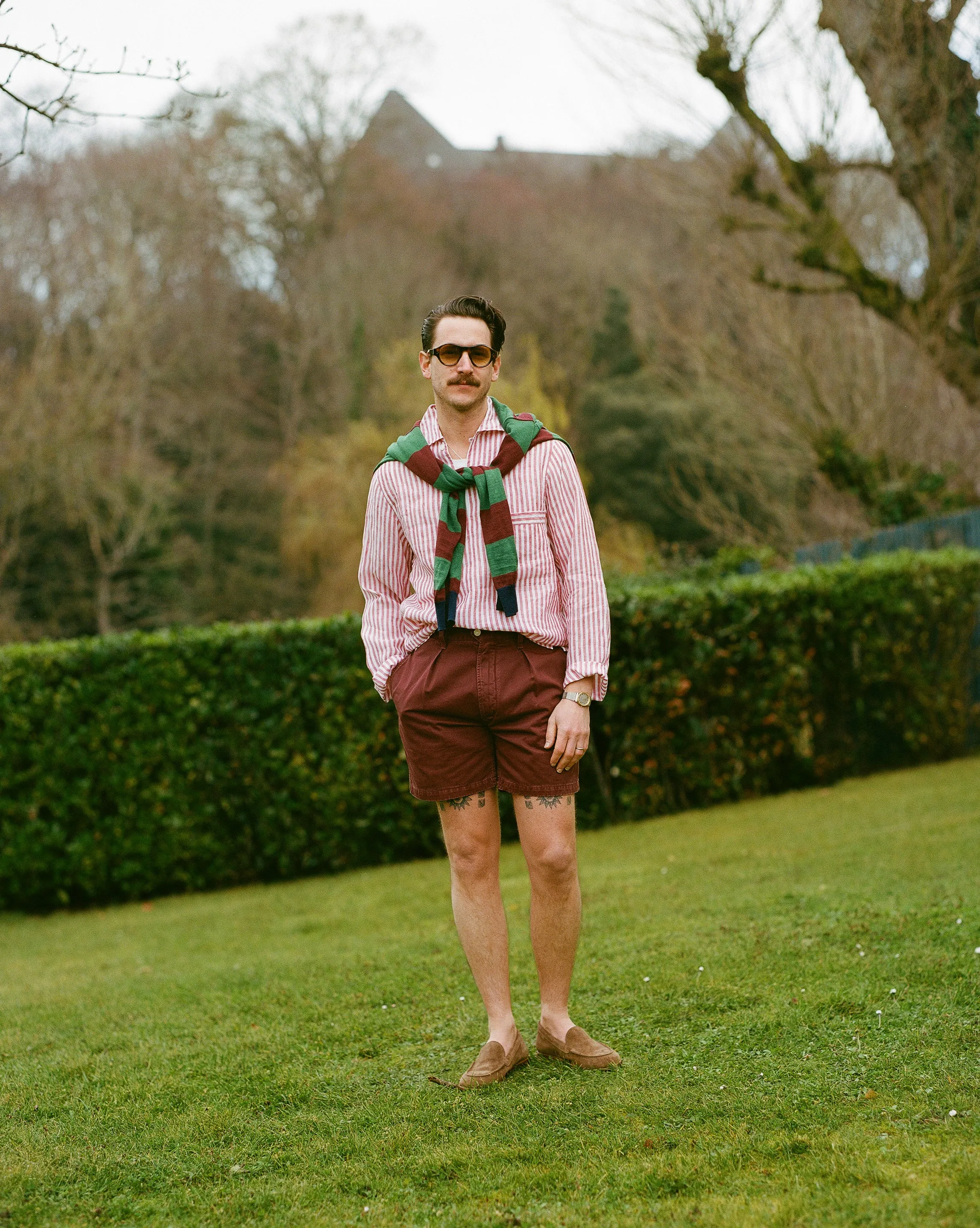 Red Stripe Linen Smock Shirt