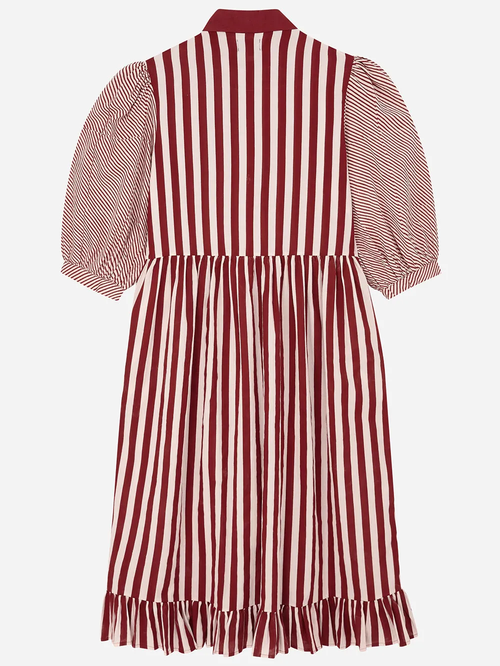 Red Stripe Puff Sleeve Pocket Shirt Dress