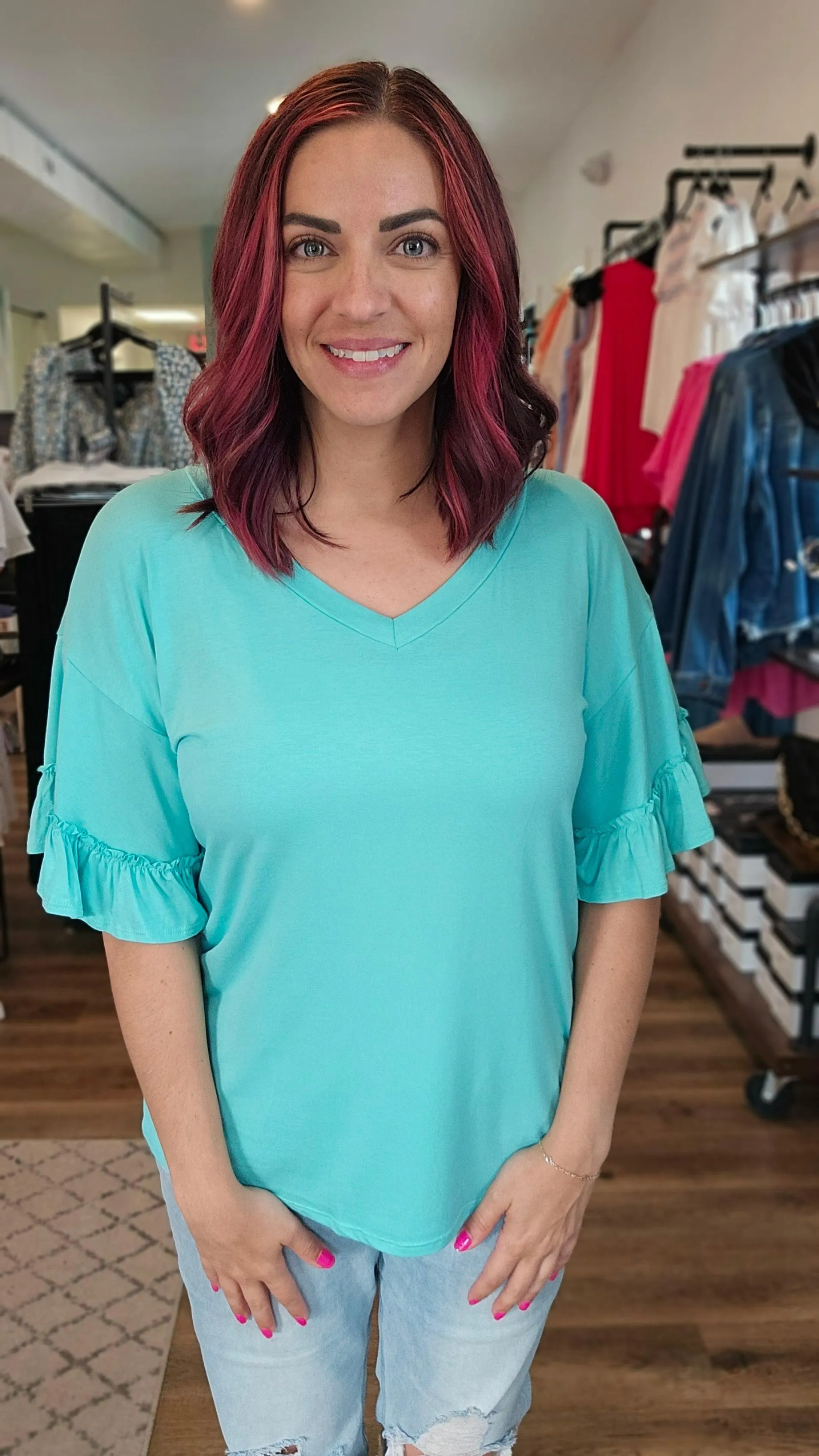 Reese Ruffle Sleeve V-Neck Tee