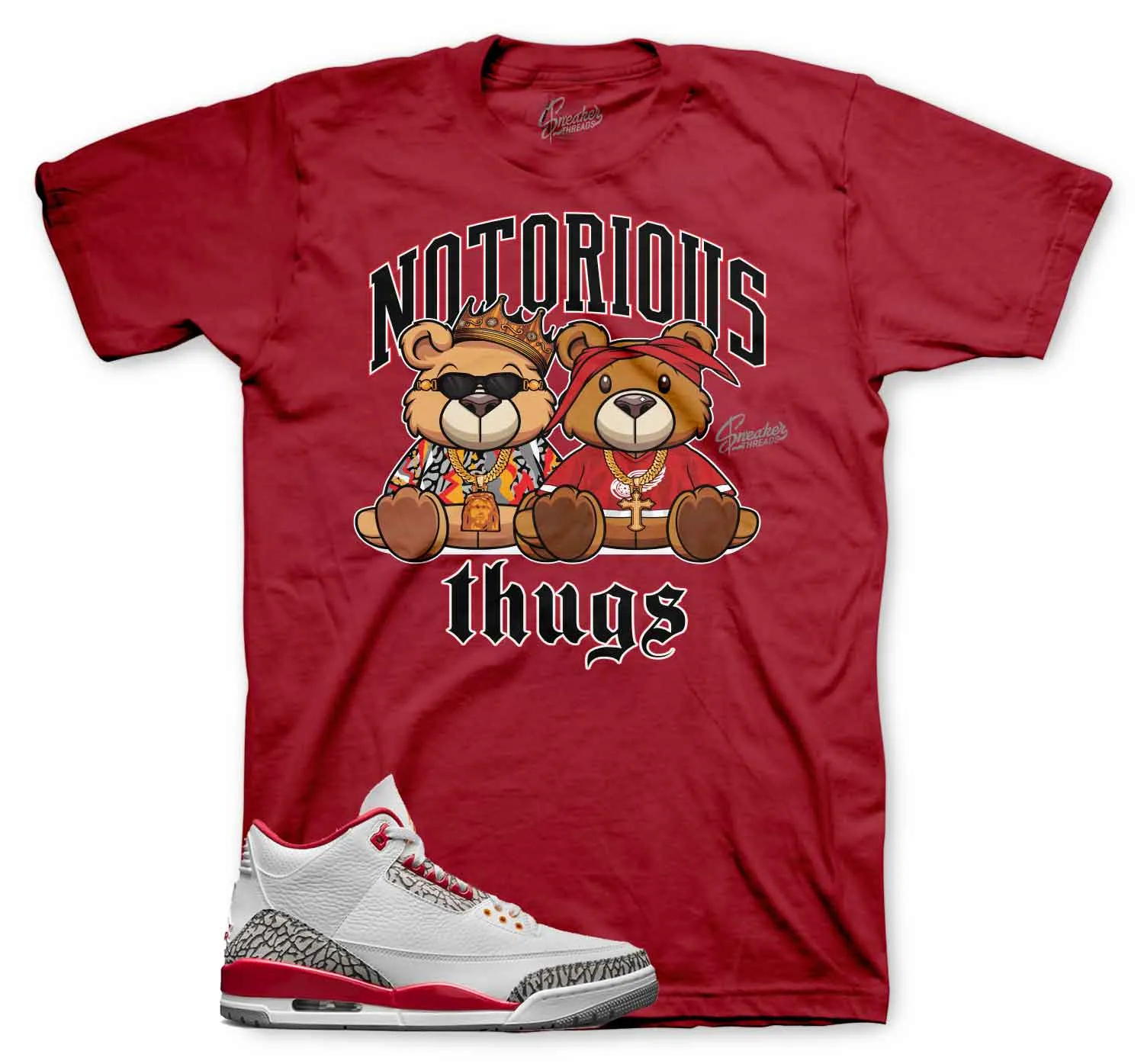 Retro 3 Cardinal Red Thug Bears Sneaker Shirt