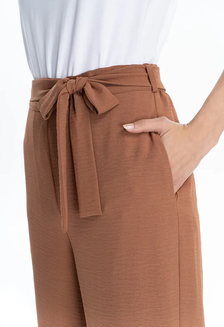 Ribbon Belt Hi-Rise Straight Leg Trouser