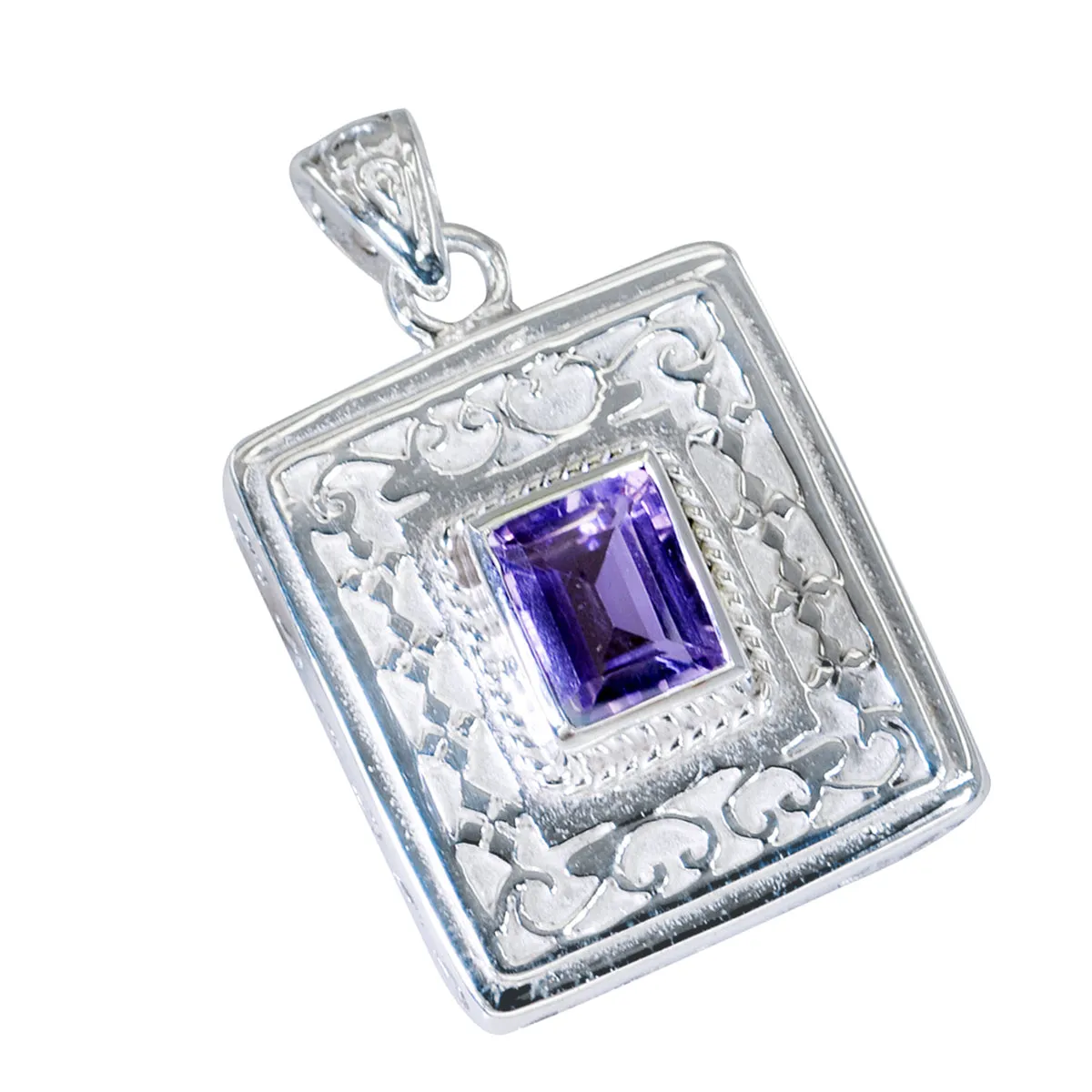 Riyo Beauteous Gemstone Octagon Faceted Purple Amethyst Sterling Silver Pendant Gift For Women