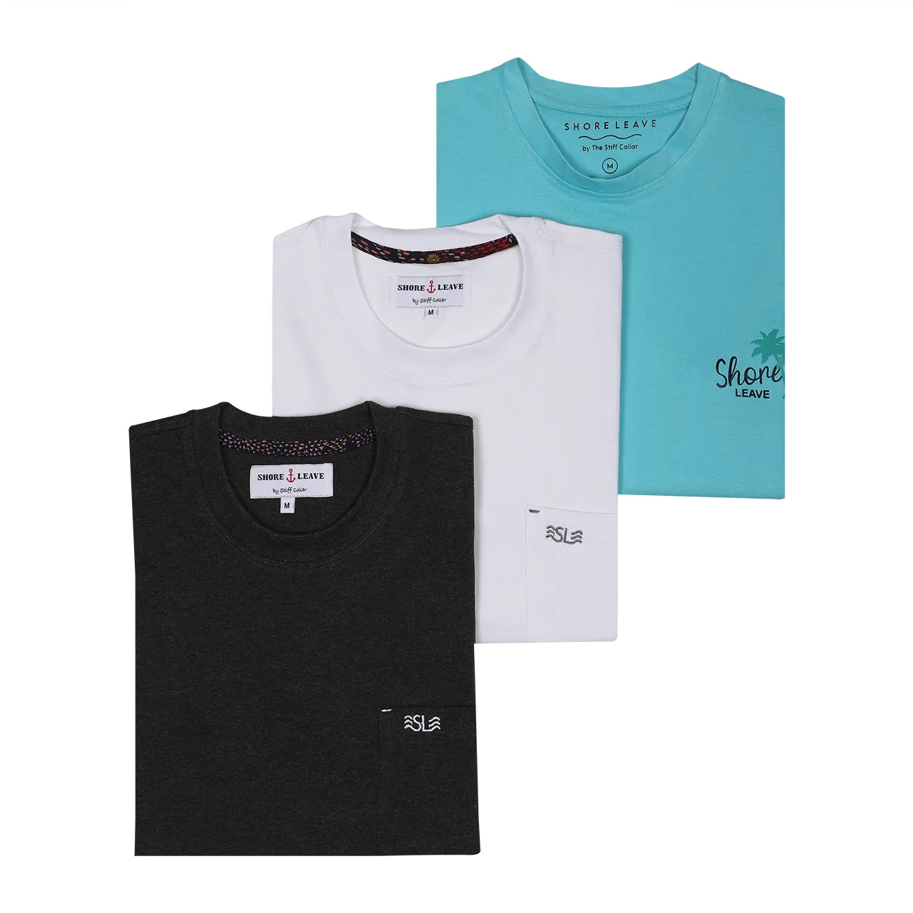 Round neck Premium Cotton T-shirt Combo Pack Of 3 (White, Blue, Black)