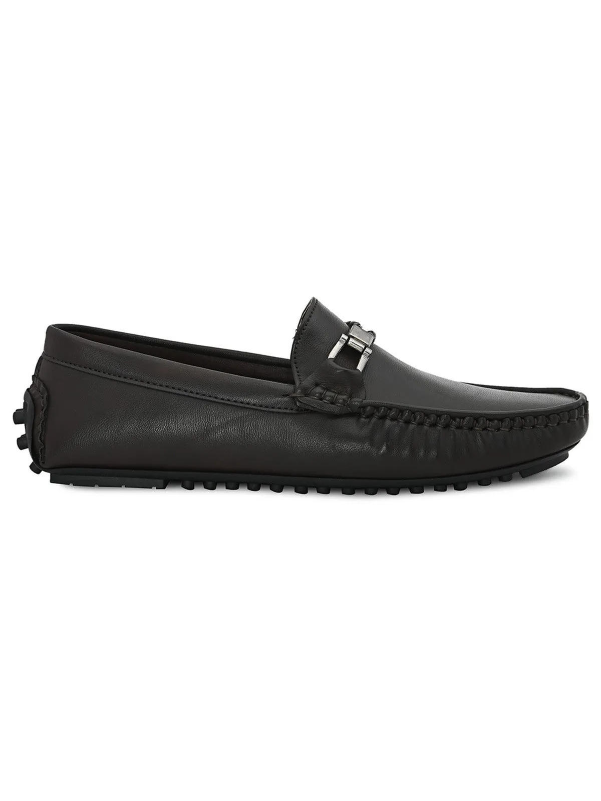 Round Toe Buckle Brown Loafers