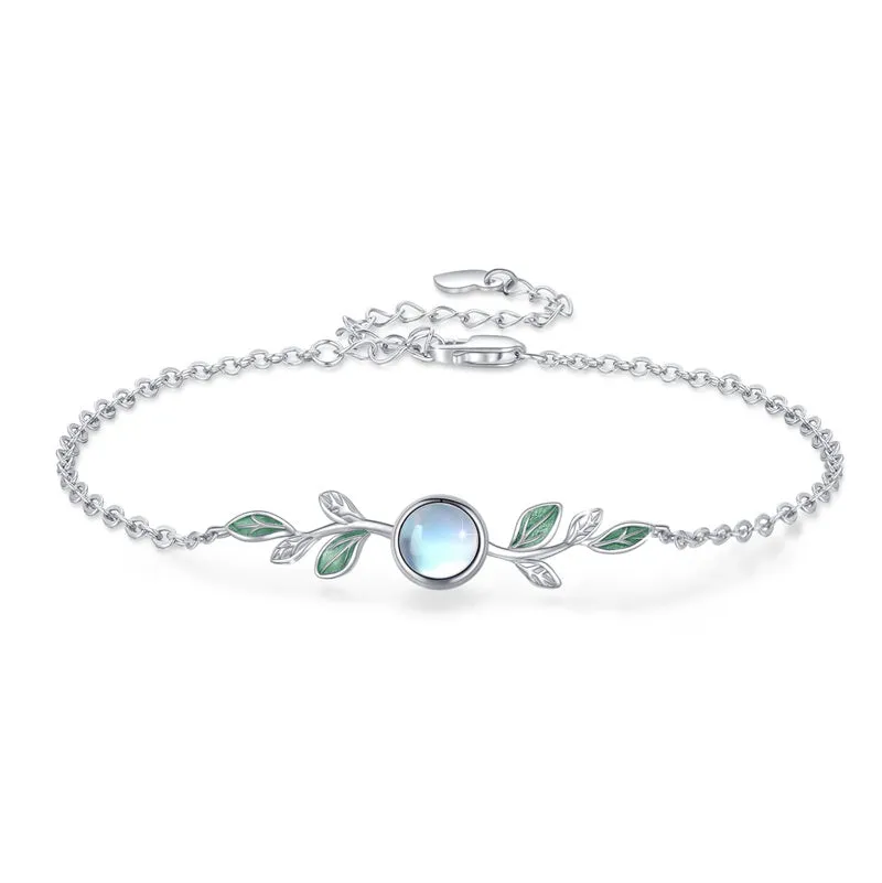 S925 Sterling Silver Moonstone Leaf BraceletOlive Leaf Jewelry for Women Girls Mother Mom Wife Moonstone Bracelet Jewelry Gift