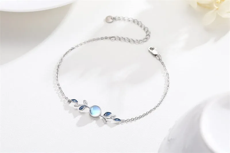 S925 Sterling Silver Moonstone Leaf BraceletOlive Leaf Jewelry for Women Girls Mother Mom Wife Moonstone Bracelet Jewelry Gift