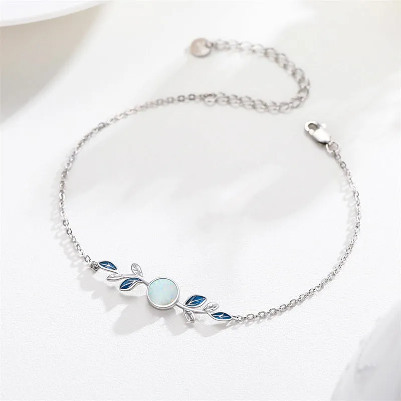 S925 Sterling Silver Moonstone Leaf BraceletOlive Leaf Jewelry for Women Girls Mother Mom Wife Moonstone Bracelet Jewelry Gift