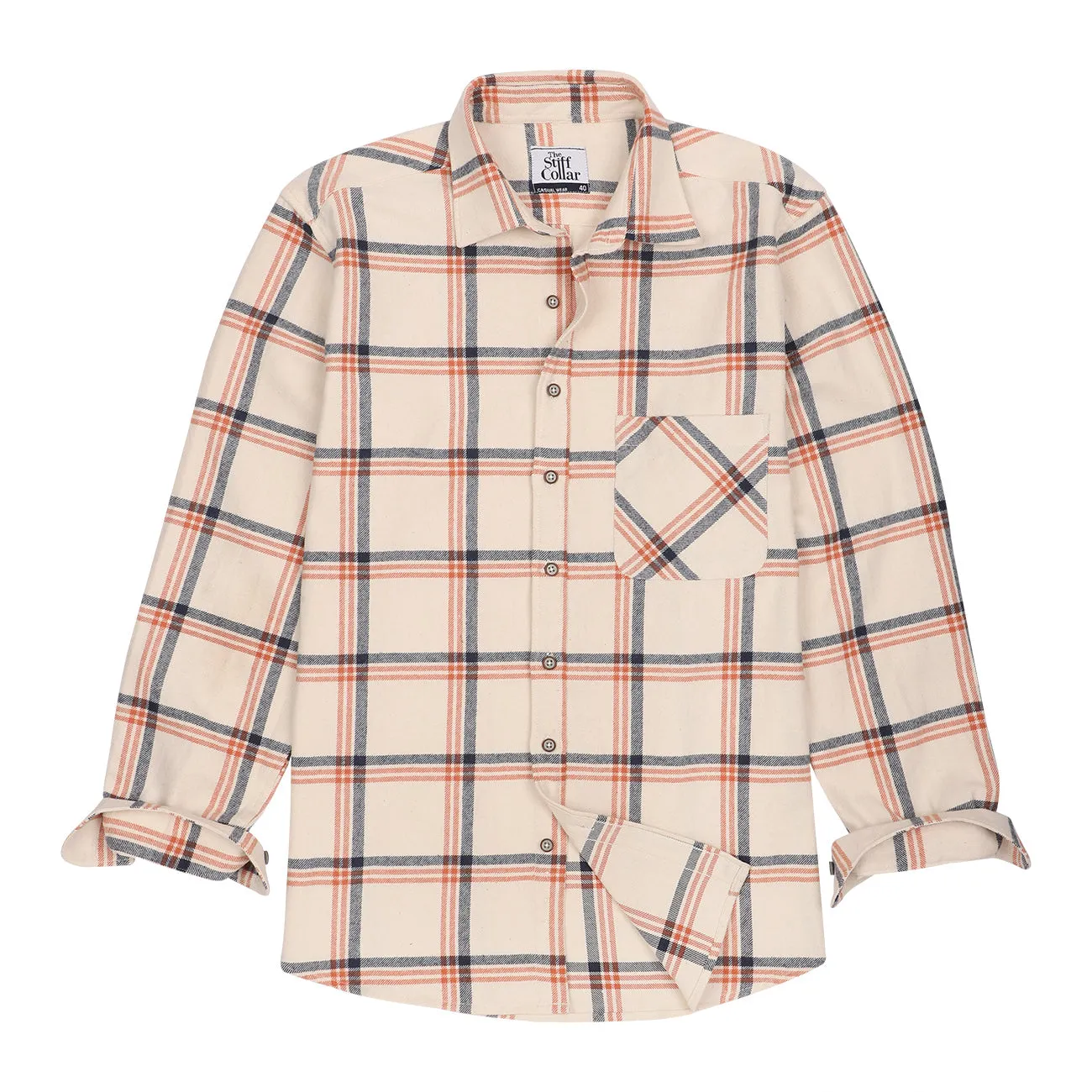 Seashell Cream Check Flannel Regular Fit Casual Shirt