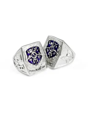 Sigma Lambda Beta Sterling Silver Crest Ring with Purple Enamel