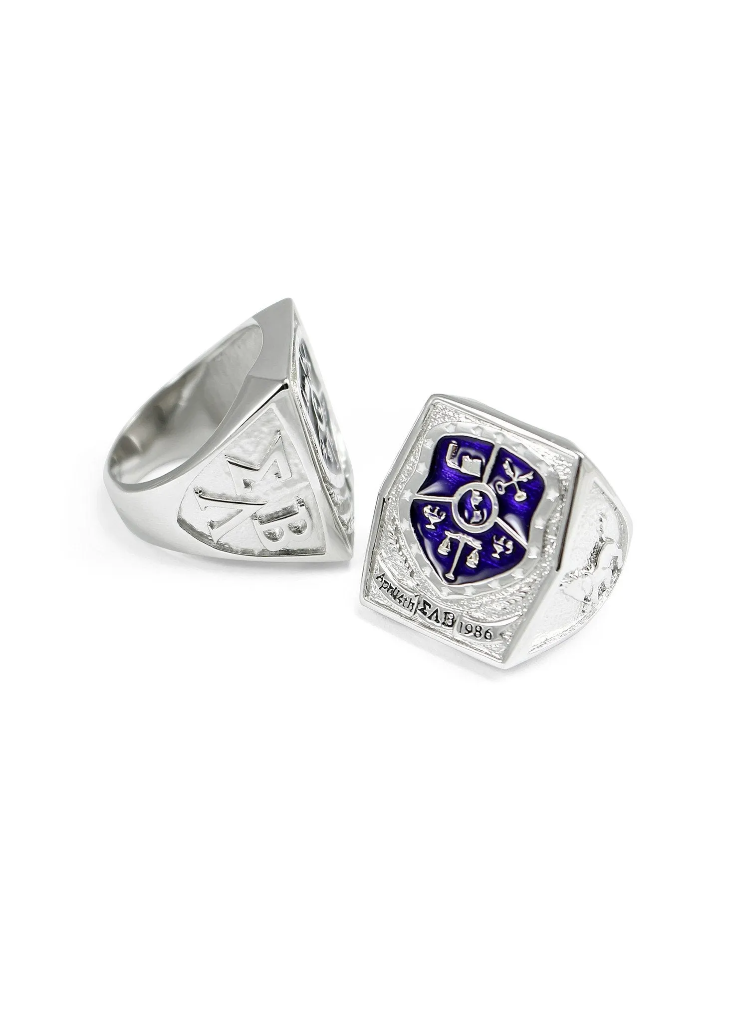 Sigma Lambda Beta Sterling Silver Crest Ring with Purple Enamel