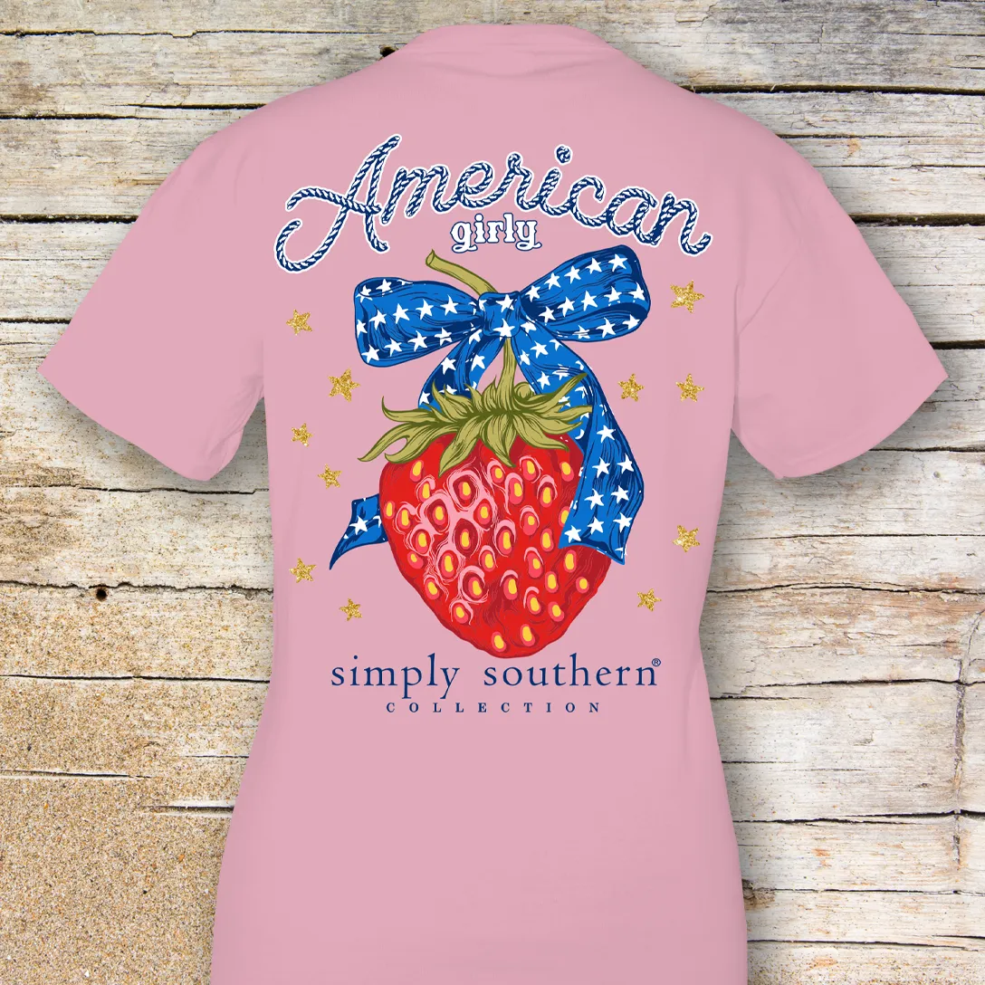 Simply Southern American Girly Strawberry Patriotic T-Shirt