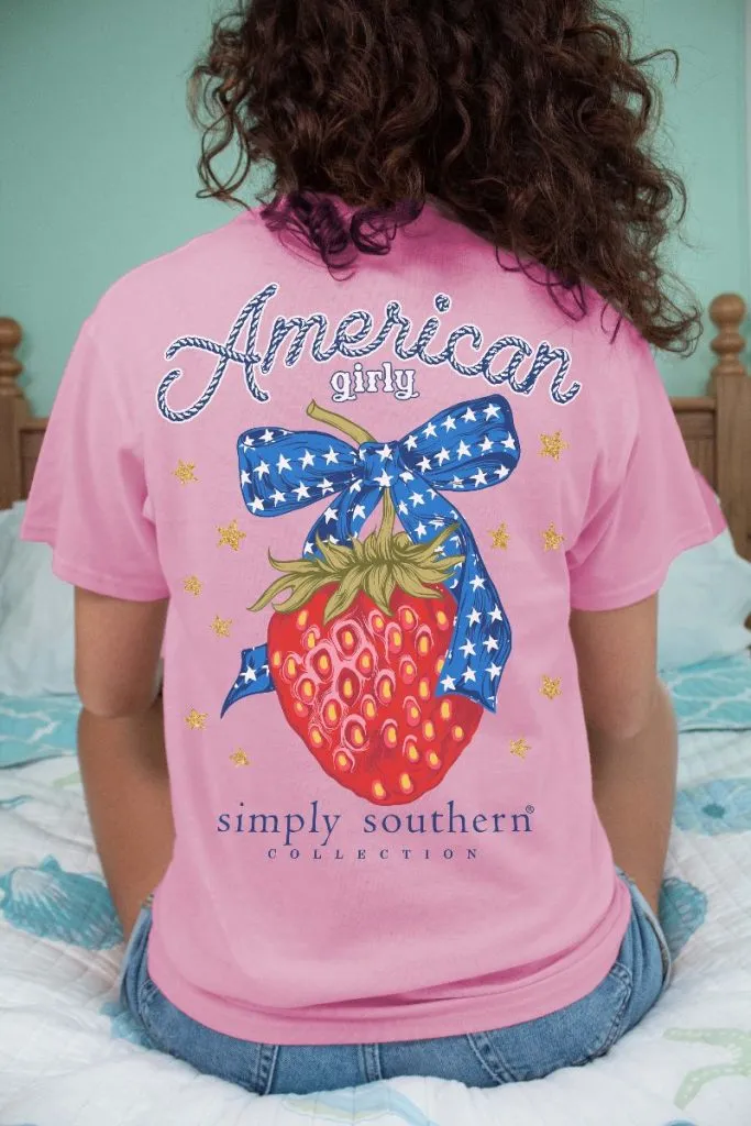 Simply Southern American Girly Strawberry Patriotic T-Shirt