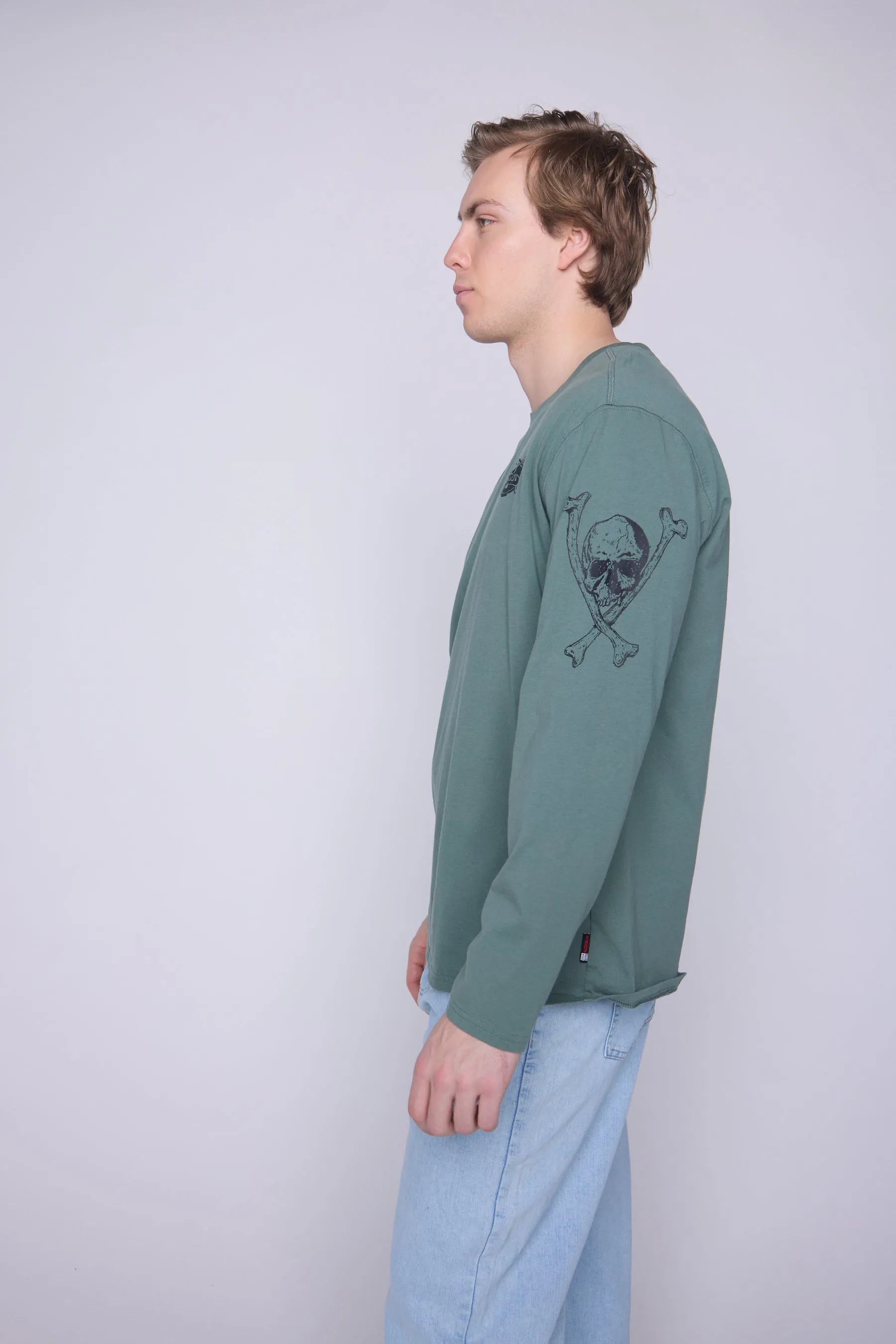 Skull Bone Print T-Shirt-Moss