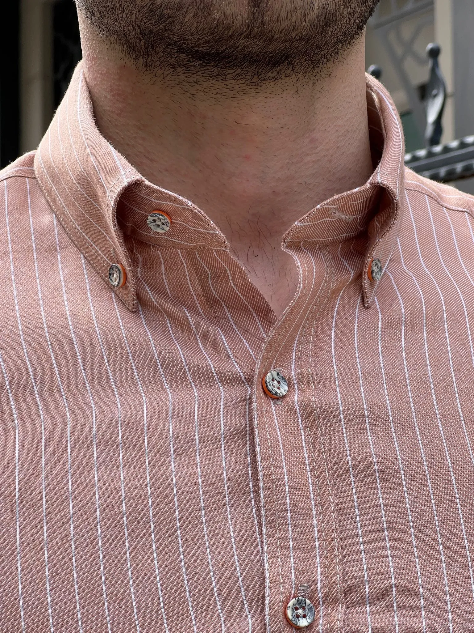 Slim Fit Striped Cotton Salmon Shirt