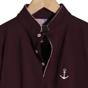 Soft Cotton Rich Maroon Polo T-shirt with Mandarin Collar