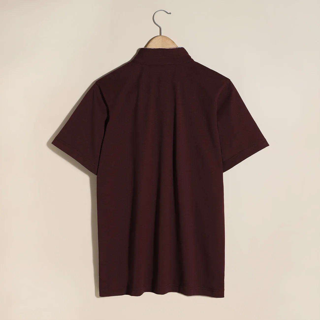 Soft Cotton Rich Maroon Polo T-shirt with Mandarin Collar