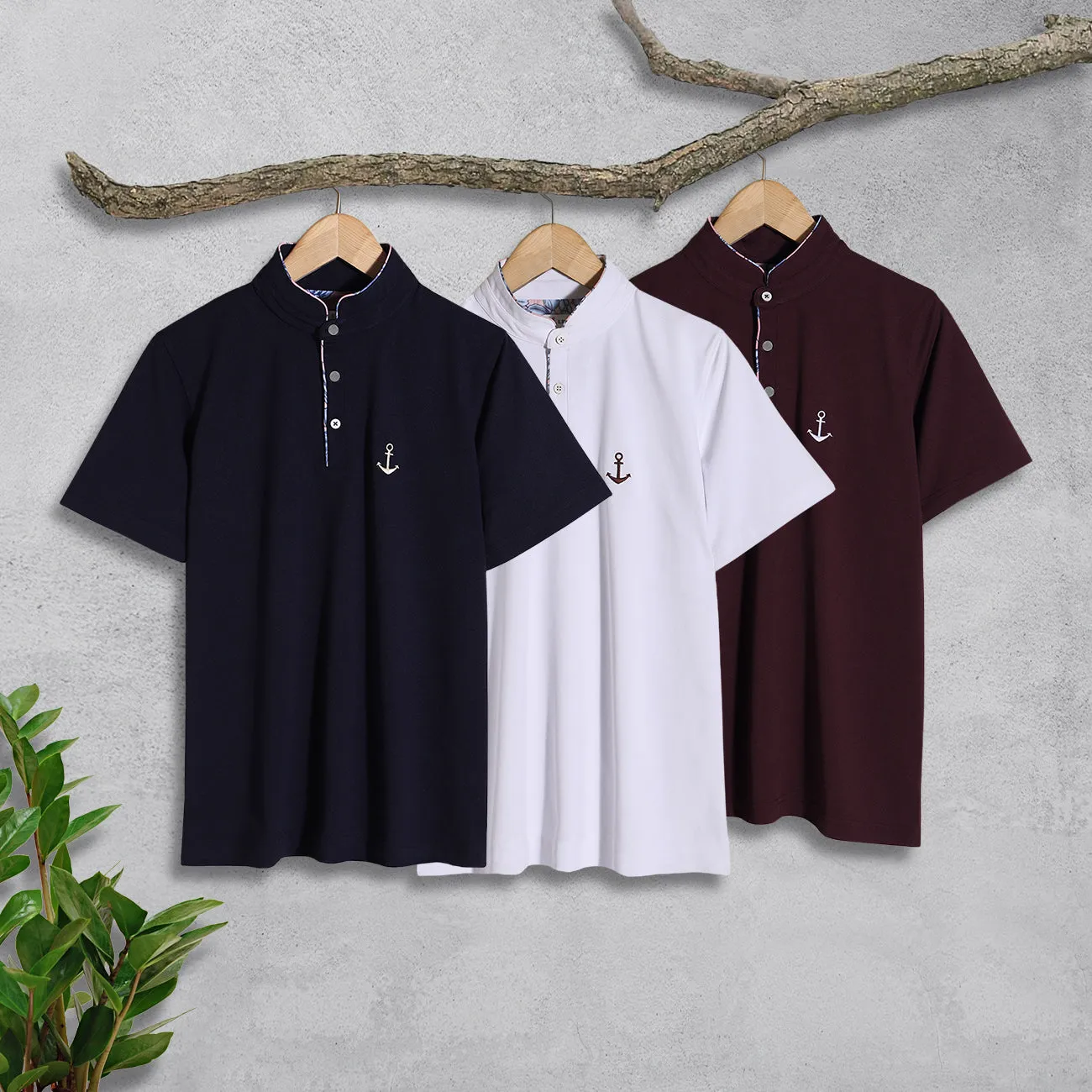 Soft Cotton Rich Polo T-shirt with Mandarin Collar - Pack of 3