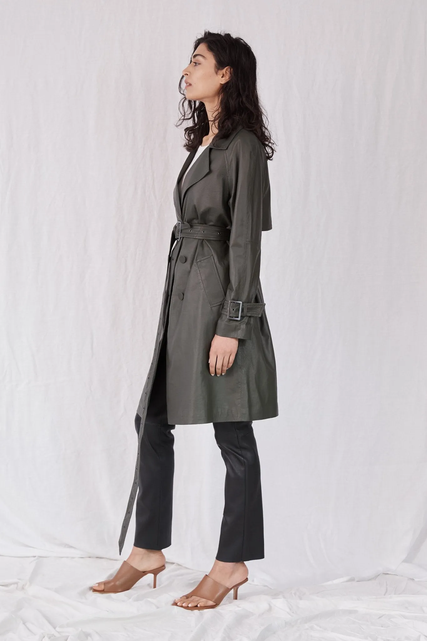 Soho Slouch Leather Trench Bottlebush Green Leather