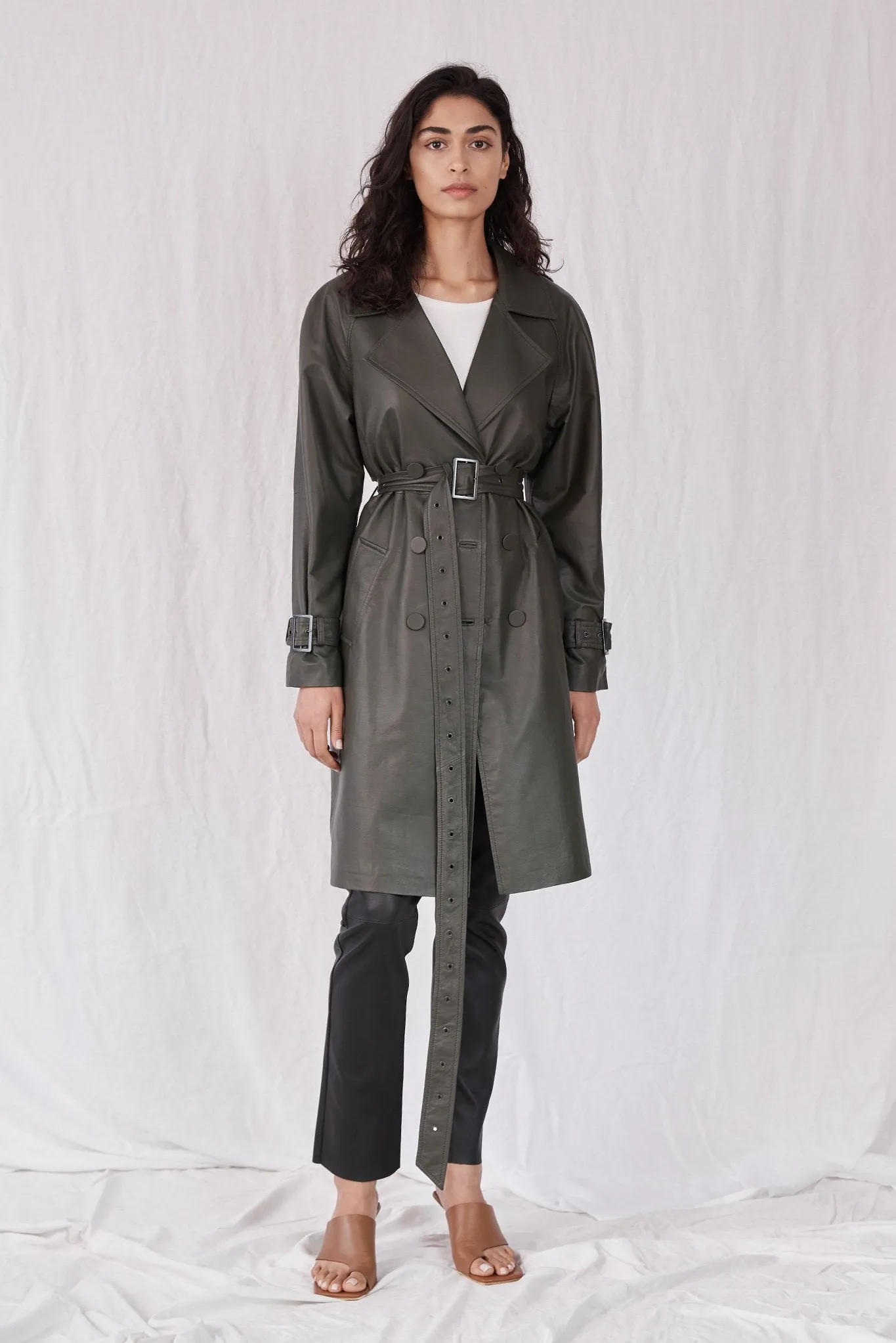 Soho Slouch Leather Trench Bottlebush Green Leather