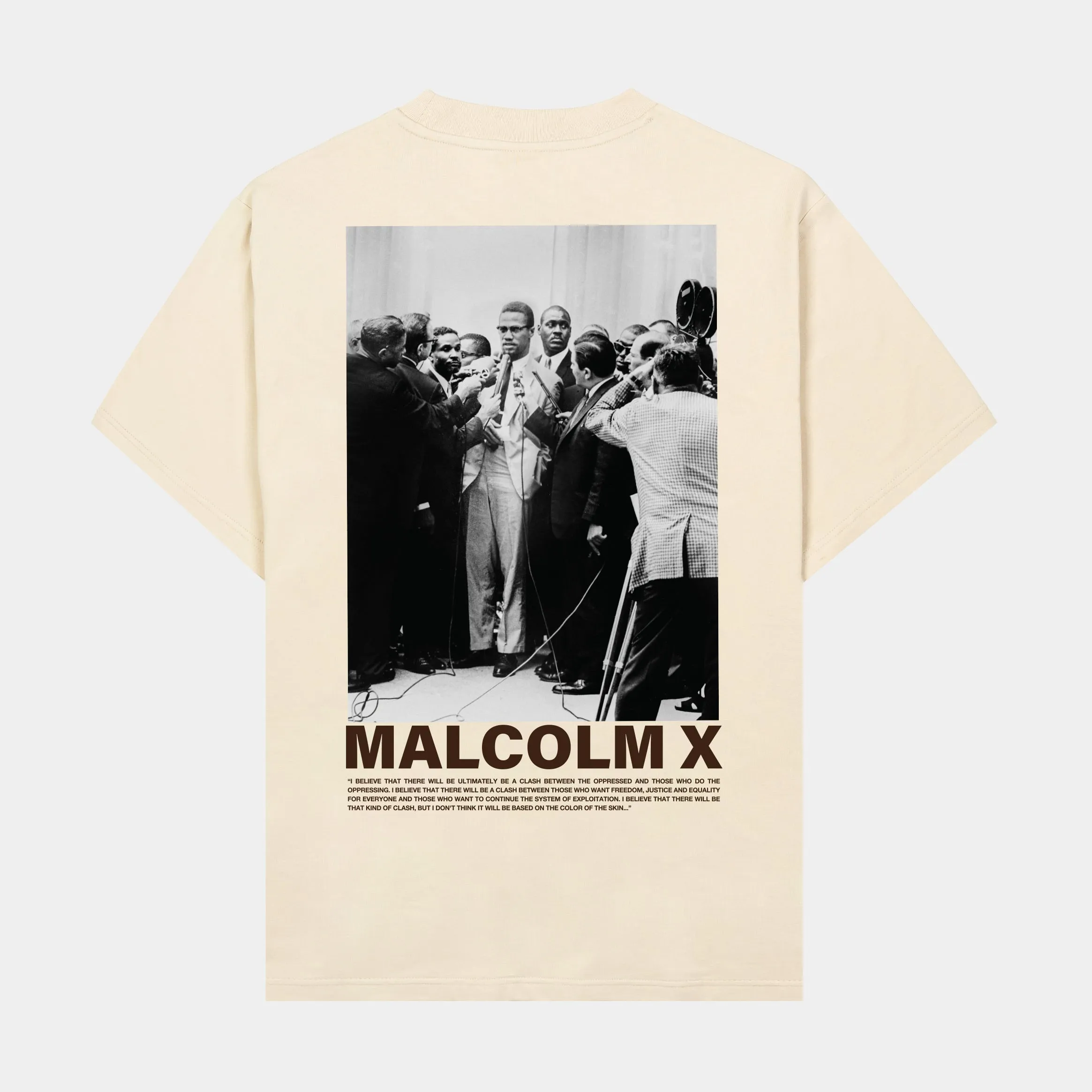 Stylish SP x Malcolm X Limited Edition Mens Short Sleeve Shirt - Beige and Brown