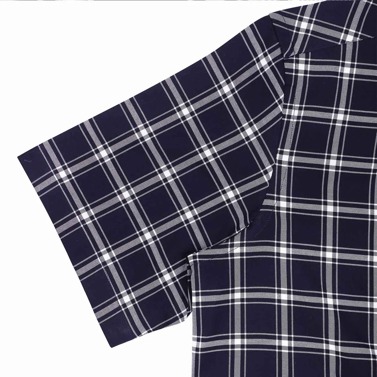 Space Navy Tartan Checks Half Sleeves Giza Cotton Shirt