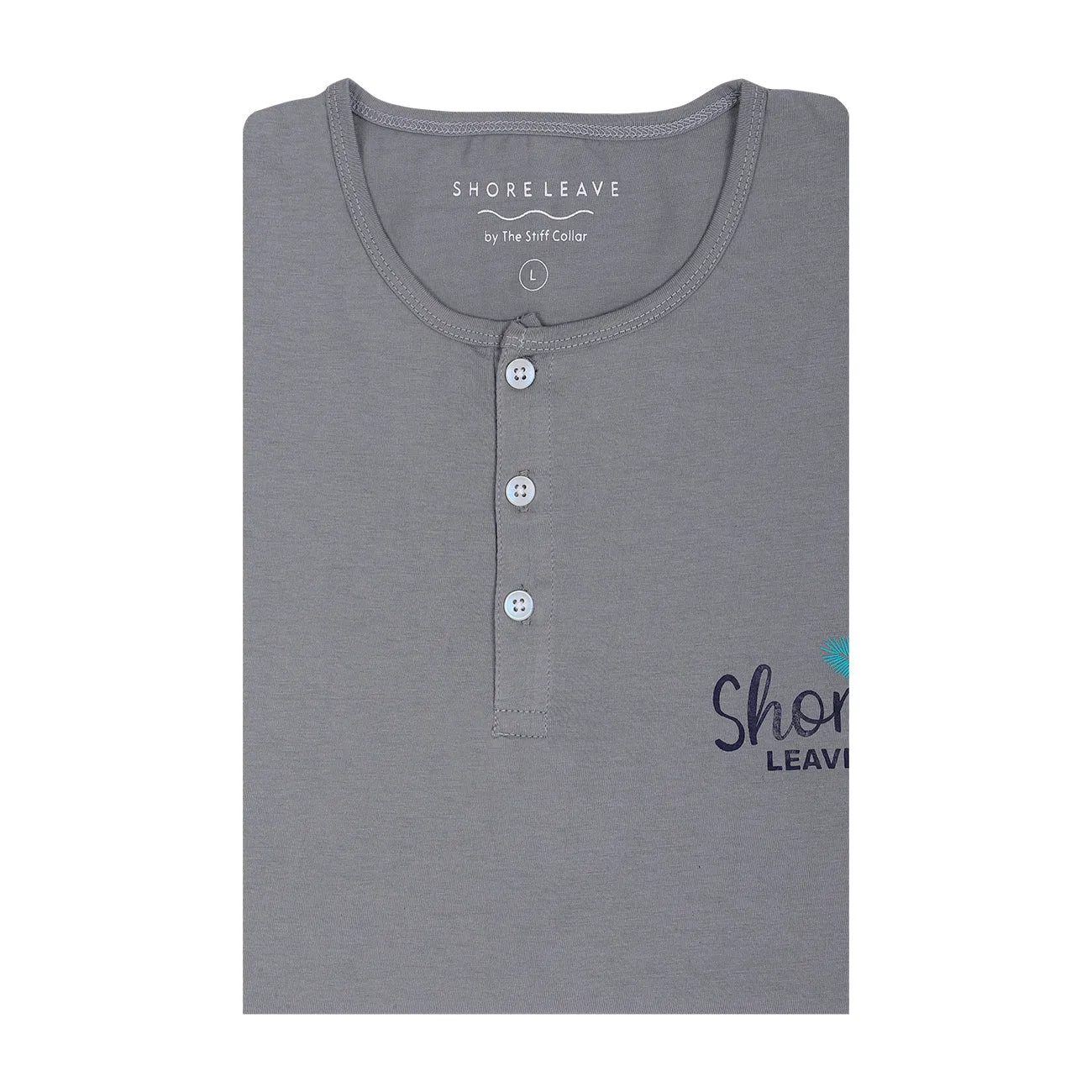 Stone Grey Soft Cotton Henley T-shirt