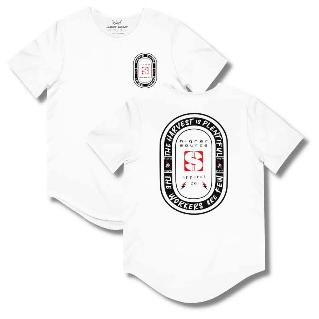 The Workers Are Few Curved Hem T Shirt - White - Black / Red