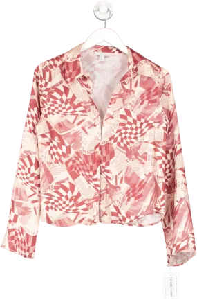 Topshop Red Newspaper Print Slim Satin Shirt UK 10