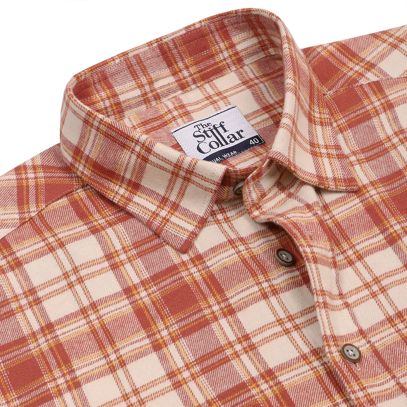 Valencia Orange Check Flannel Regular Fit Casual Shirt