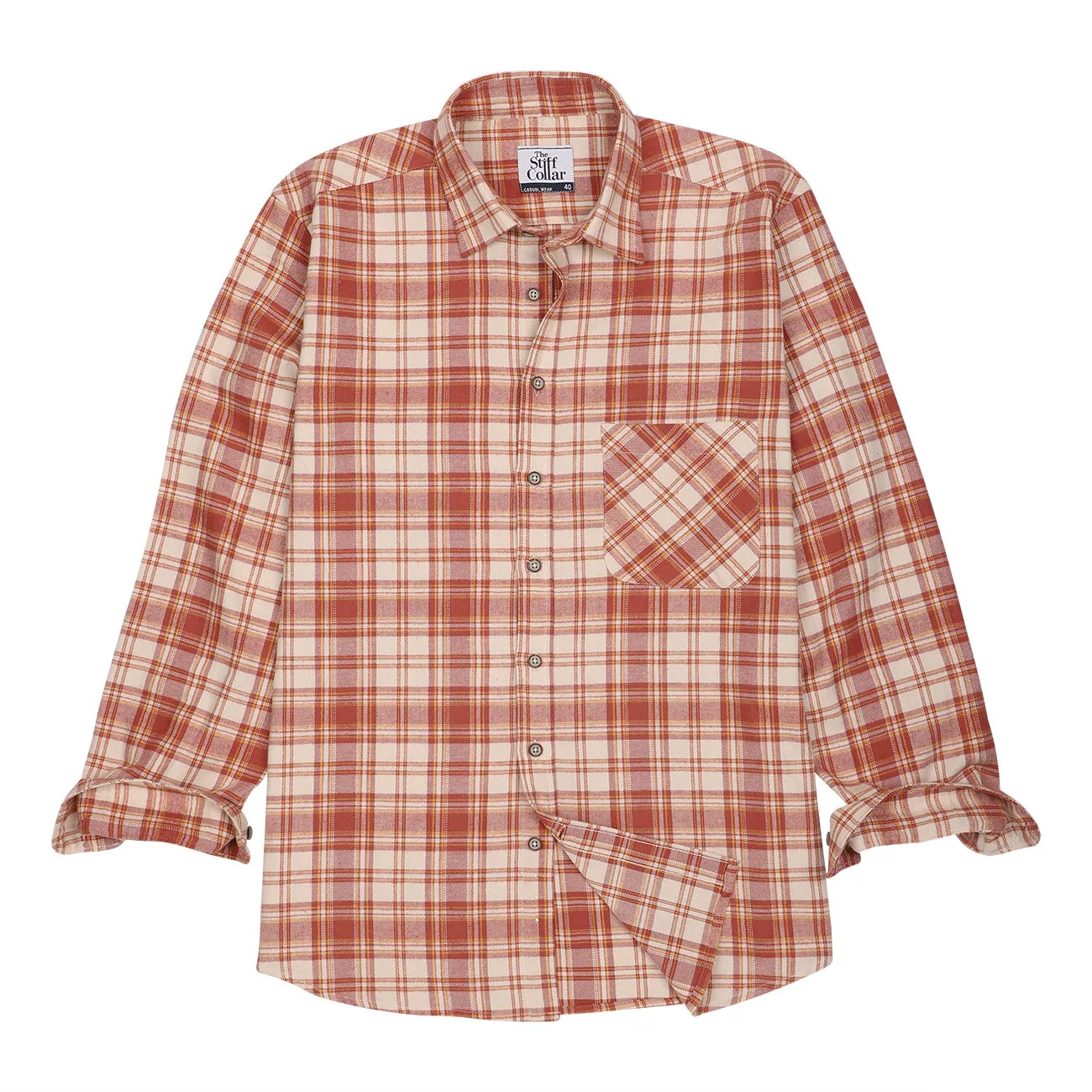 Valencia Orange Check Flannel Regular Fit Casual Shirt