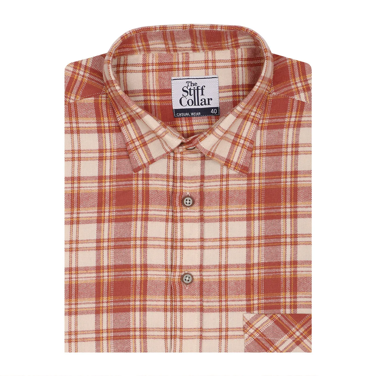 Valencia Orange Check Flannel Regular Fit Casual Shirt