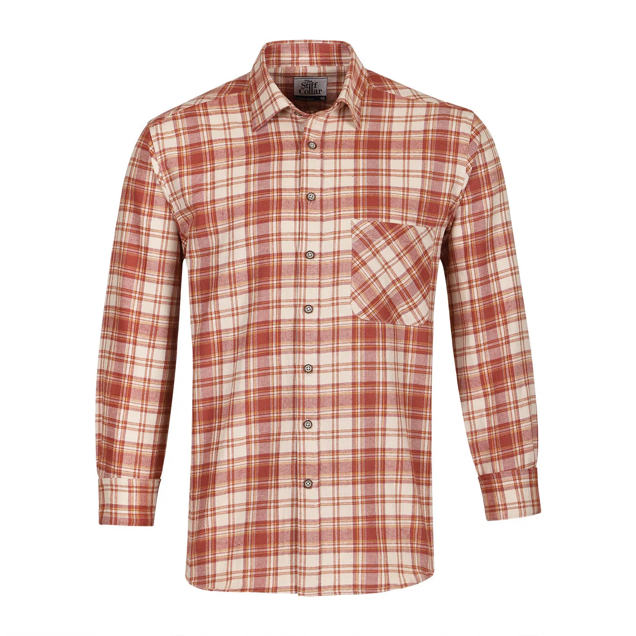 Valencia Orange Check Flannel Regular Fit Casual Shirt