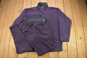 Vintage 1990s Patagonia T Snap Fleece Sweater & Matching Pants Size M / Made In USA / Outdoorsman / Purple Fleece / Patagonia Set