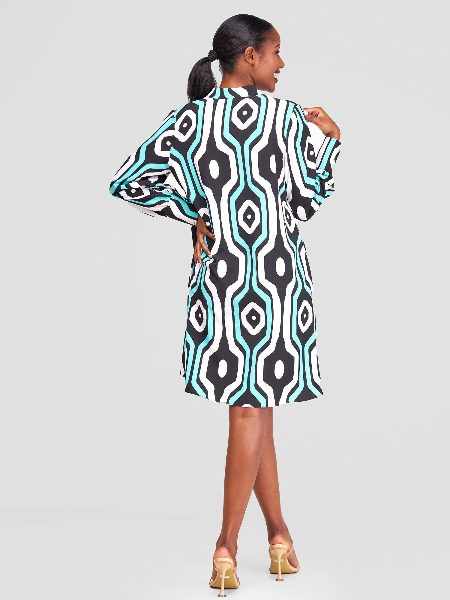 Vivo Jasiri Tent Shirt Dress - Sea Green/ Black Print