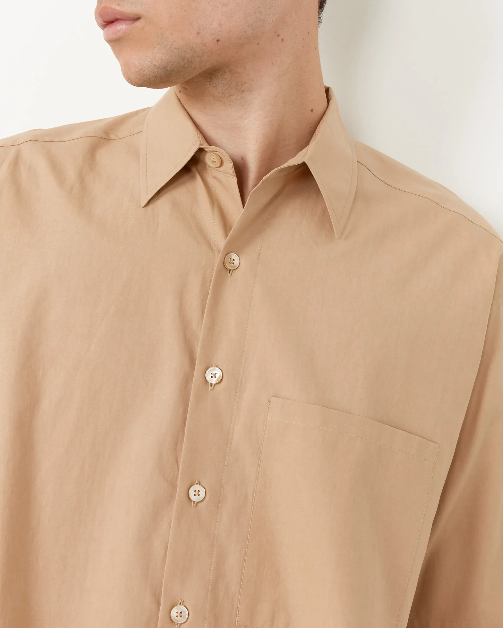 Washed Finx Twill Big Half Sleeve Shirt in Light Brown