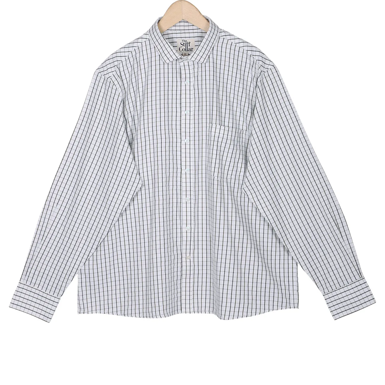 White Green Tattersall Checks Plus Size Cotton Shirt