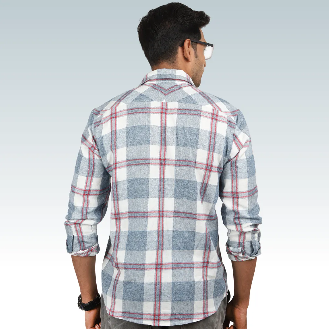 White Grey Check Enzyme Washed Shirt