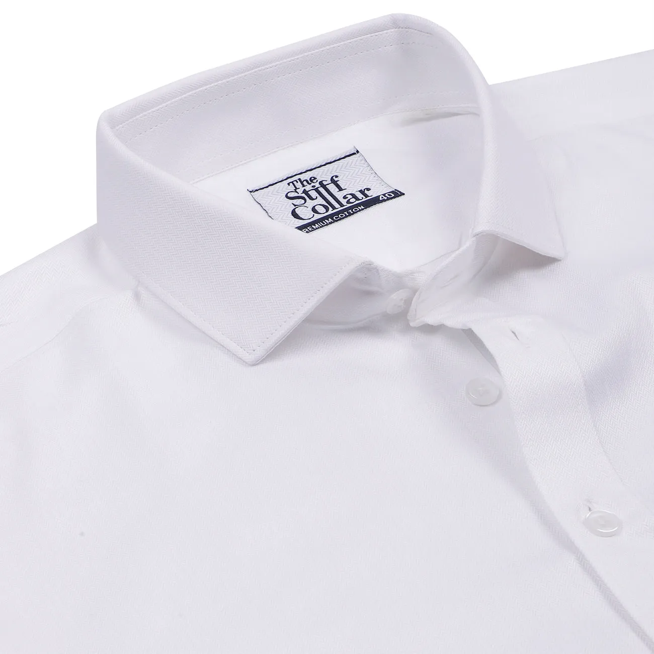 White Herringbone Half Sleeve Giza Cotton Shirt