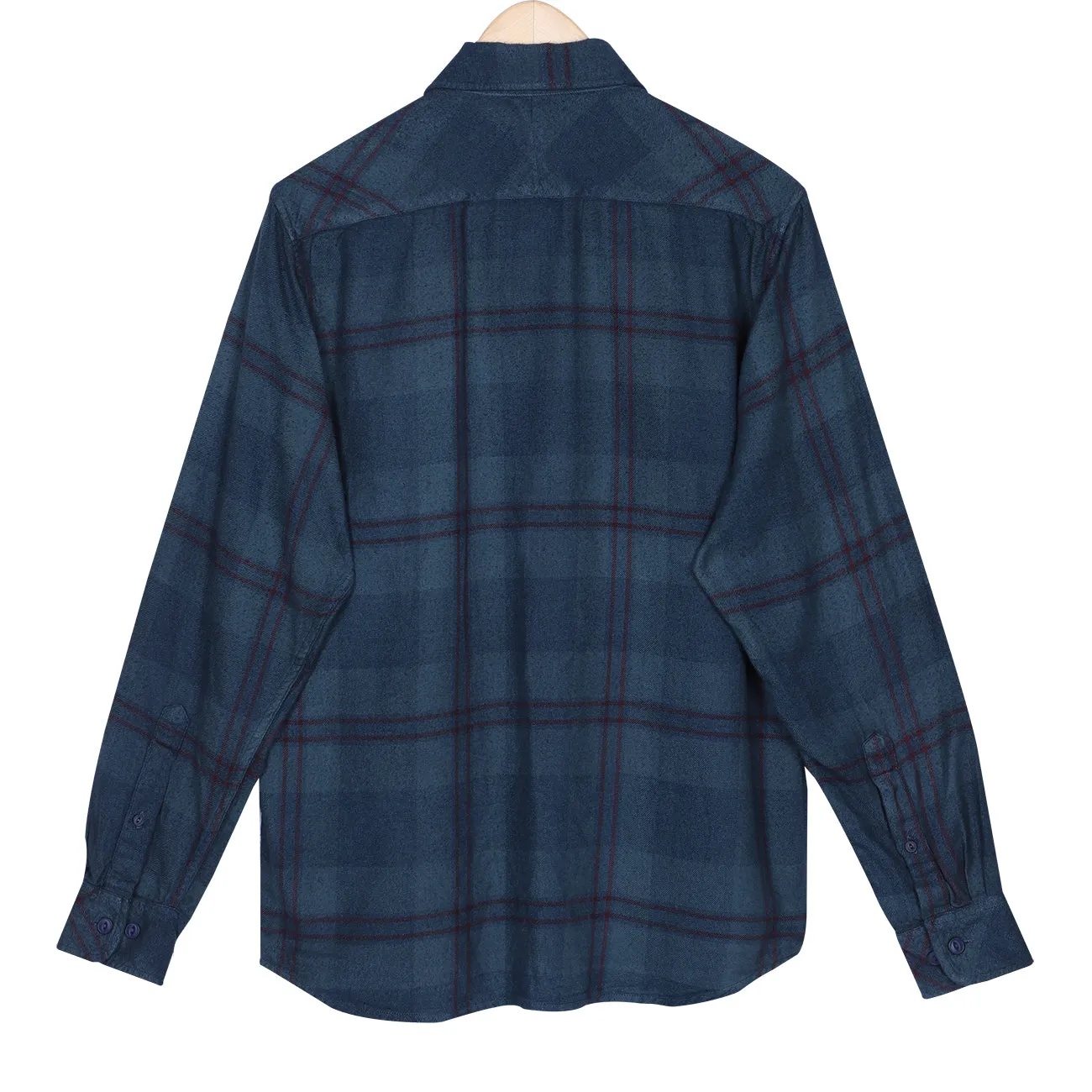 Wolf Navy Grey Check Overdyed Ball Wash Shirt