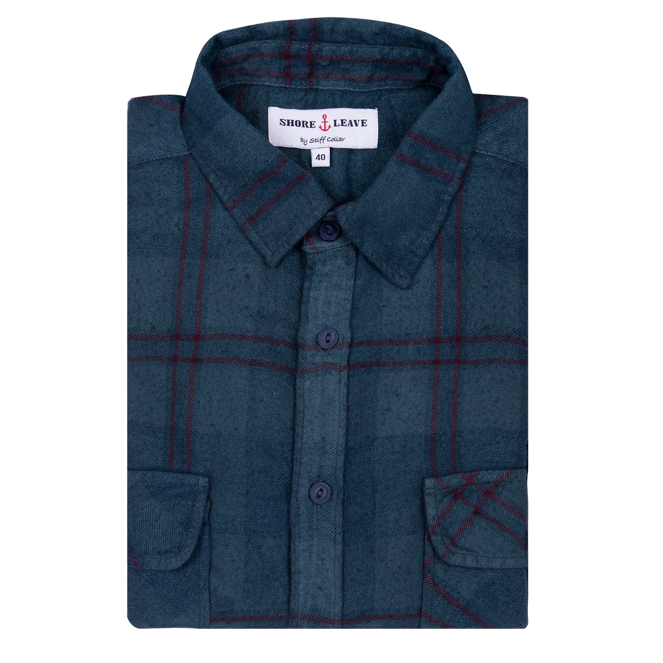 Wolf Navy Grey Check Overdyed Ball Wash Shirt